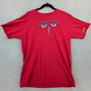 Embroidered Buddha Eyes Shirt Red Artisan Festival Streetwear Made in Nepal